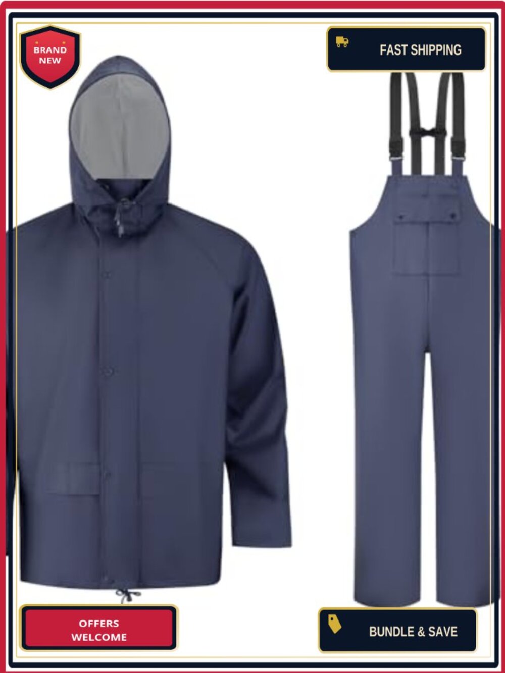 Men's Waterproof Rain Suit 2-Piece Set PU Heavy Duty Jacket Pants Outdoor Work
